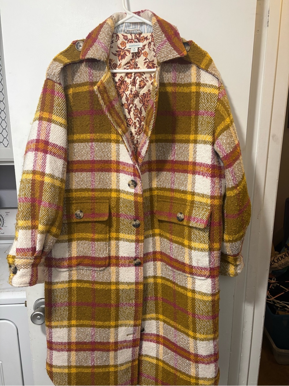 Sundance Doran Wool Coat Jacket Yellow Plaid Oversized Size M $248 - Picture 4 of 8